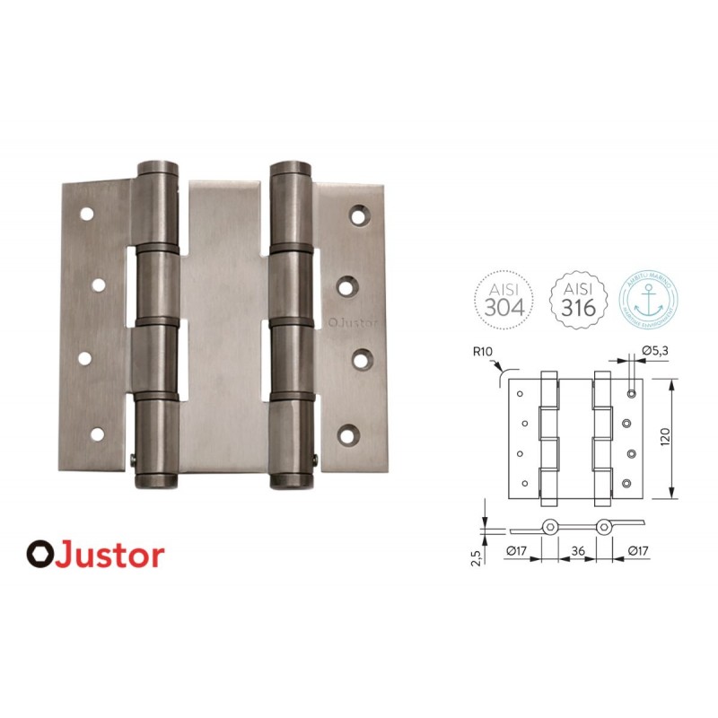 BISAGRA MUELLE 54 DA 120x40 2Uds INOX