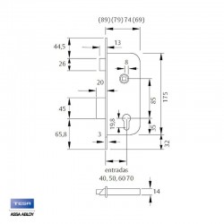 CERRADURA EMBUTIR 4030/50 C/RDO SIN CILINDRO 40305RHN NIQUEL TESA